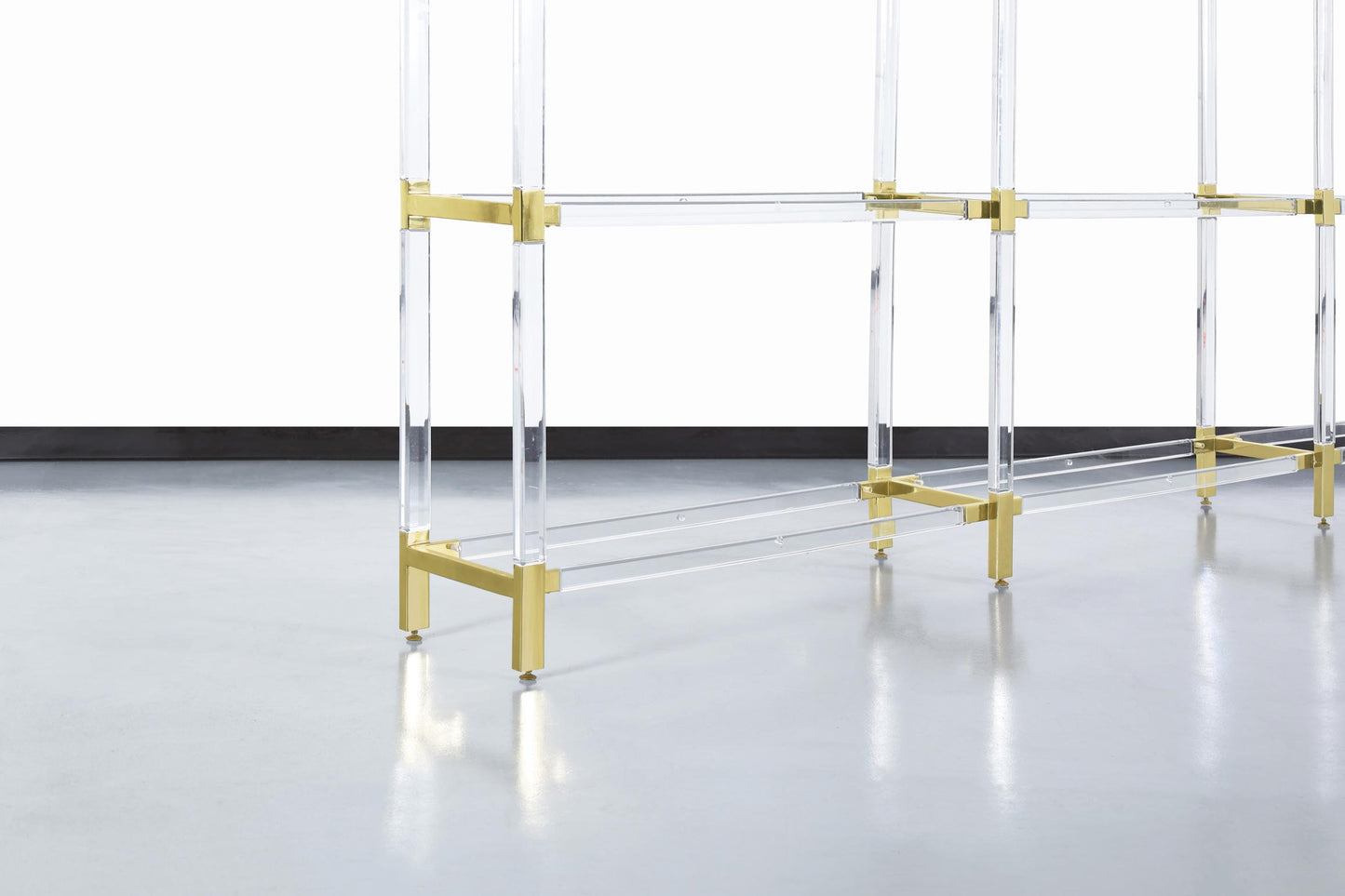 Vintage Custom Shelving Unit in Lucite and Brass by Charles Hollis Jones