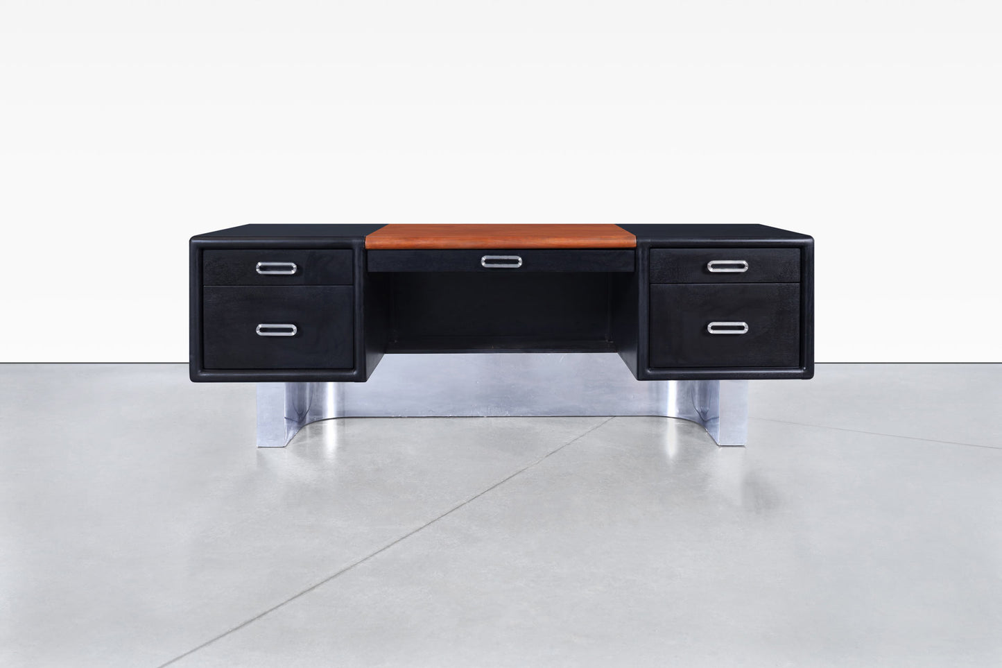 Vintage Executive Ebonized and Chrome Desk
