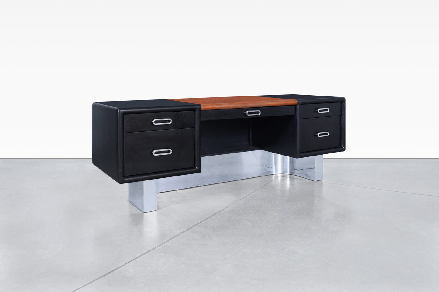 Vintage Executive Ebonized and Chrome Desk