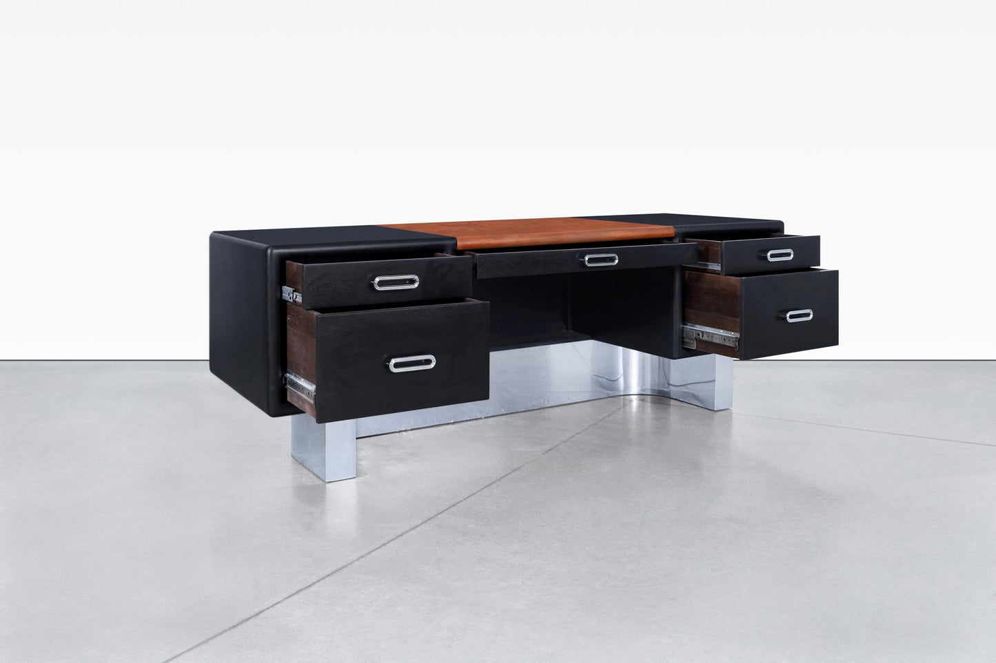 Vintage Executive Ebonized and Chrome Desk