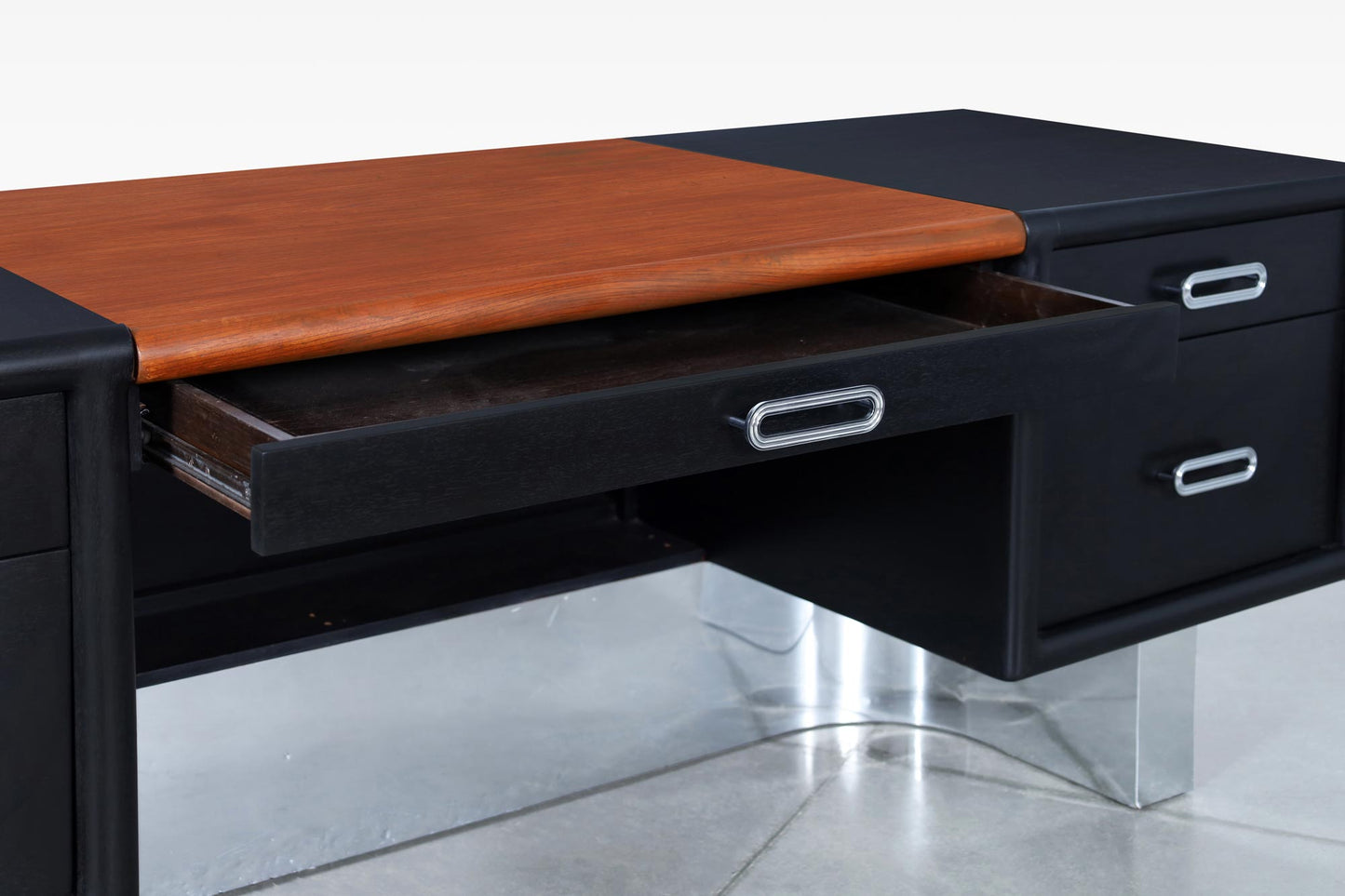 Vintage Executive Ebonized and Chrome Desk