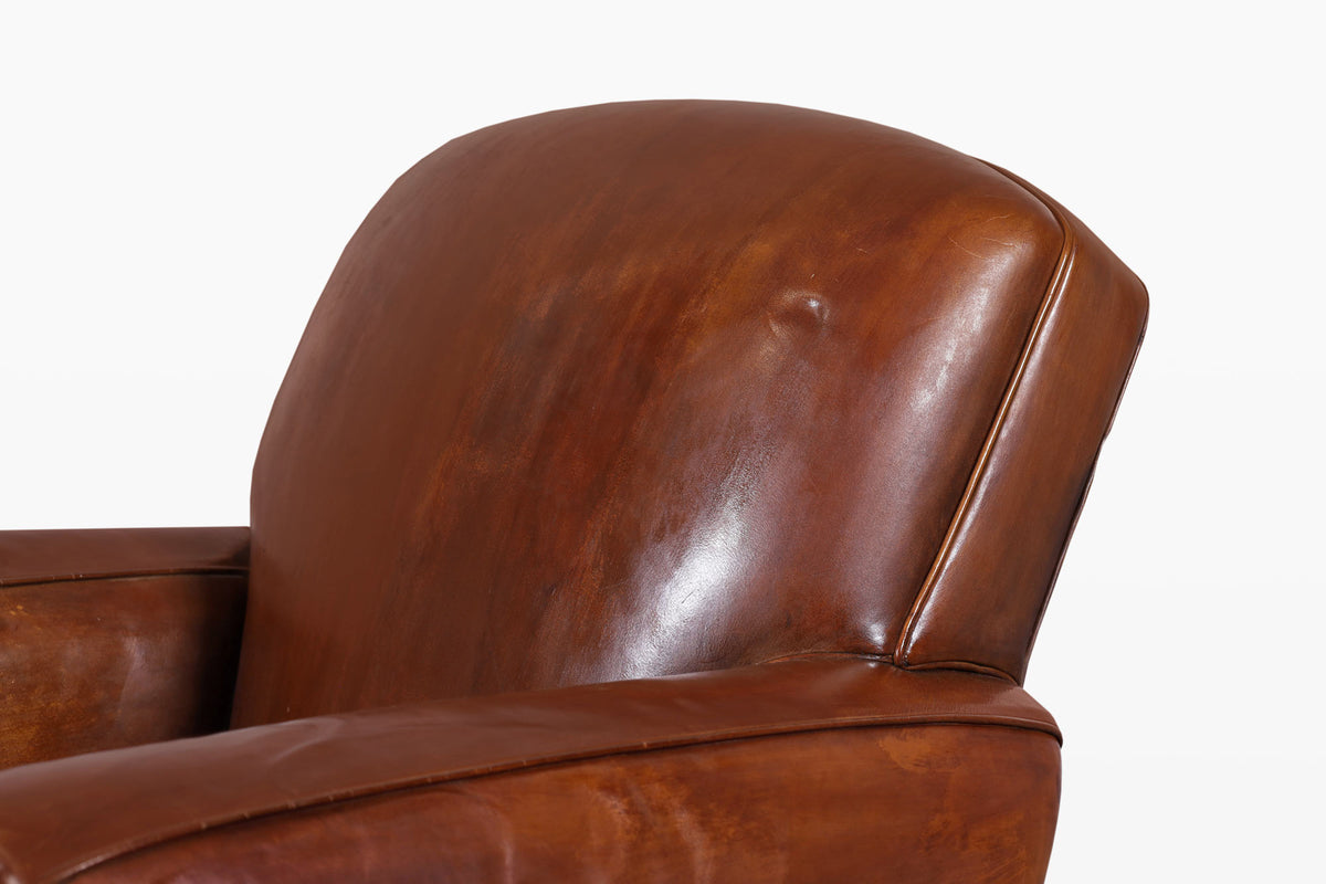 Vintage French Art Deco Leather Club Armchairs, 1940s