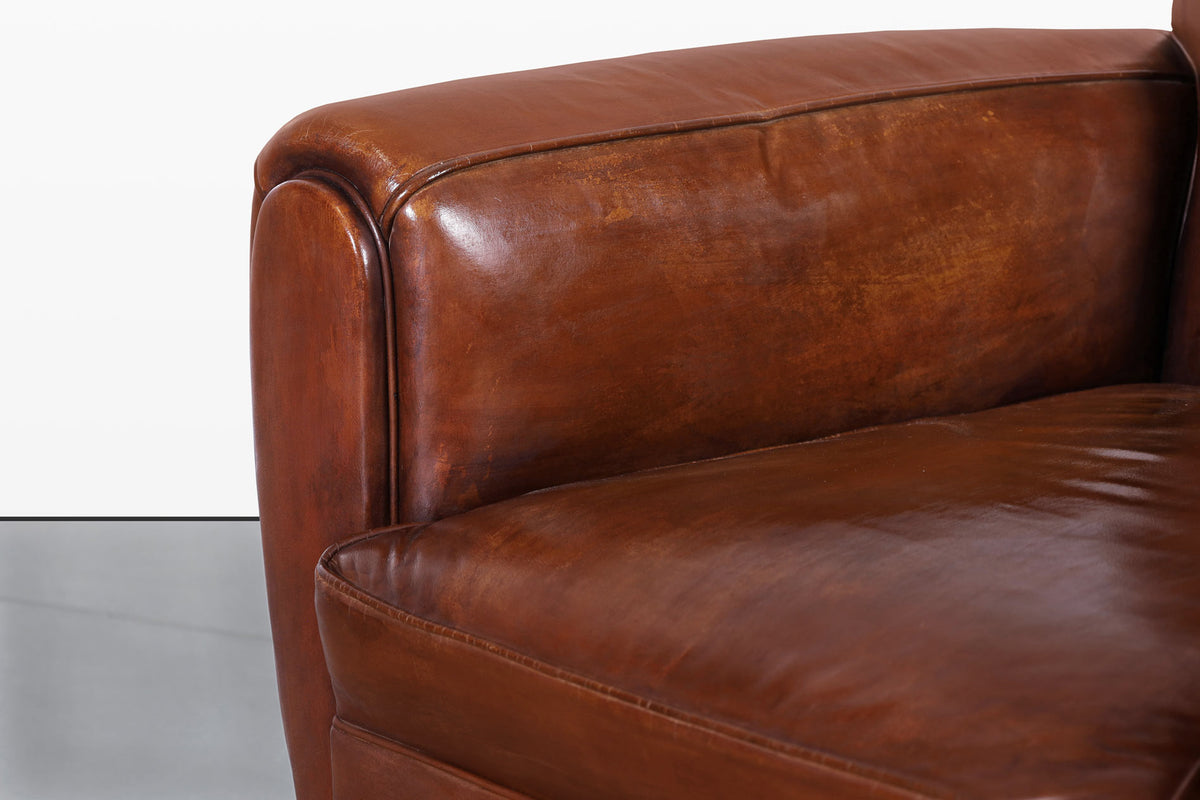 Vintage French Art Deco Leather Club Armchairs, 1940s
