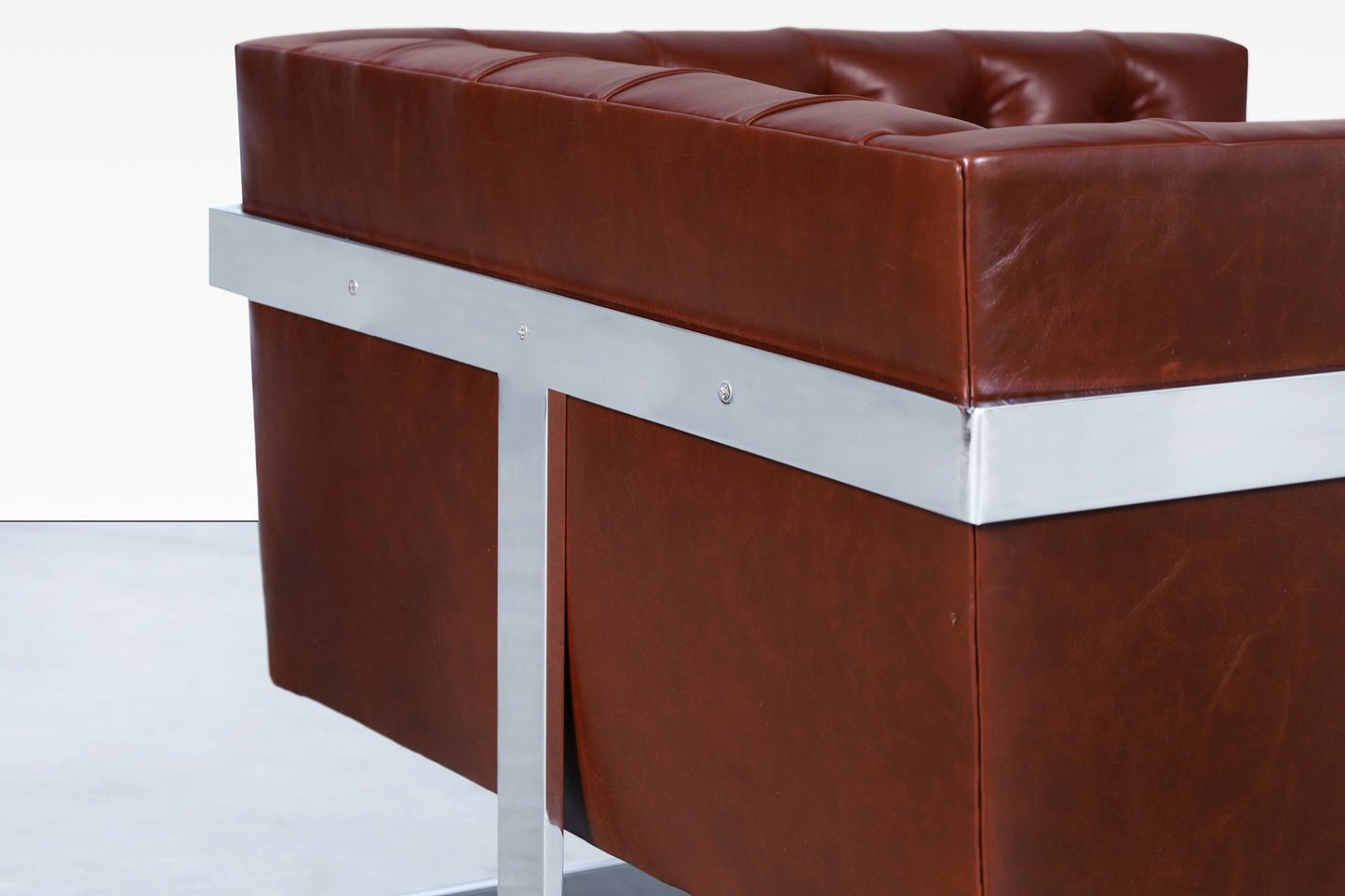 Vintage Leather Diamond Tufted Lounge Chairs by Milo Baughman