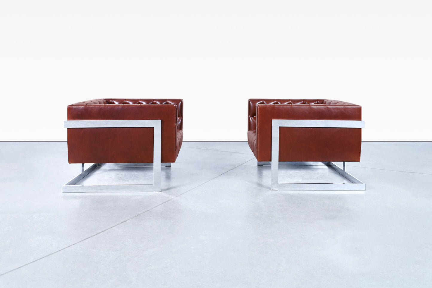 Vintage Leather Diamond Tufted Lounge Chairs by Milo Baughman