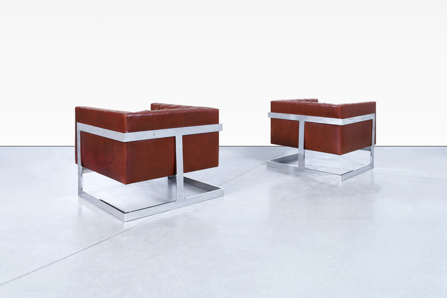 Vintage Leather Diamond Tufted Lounge Chairs by Milo Baughman