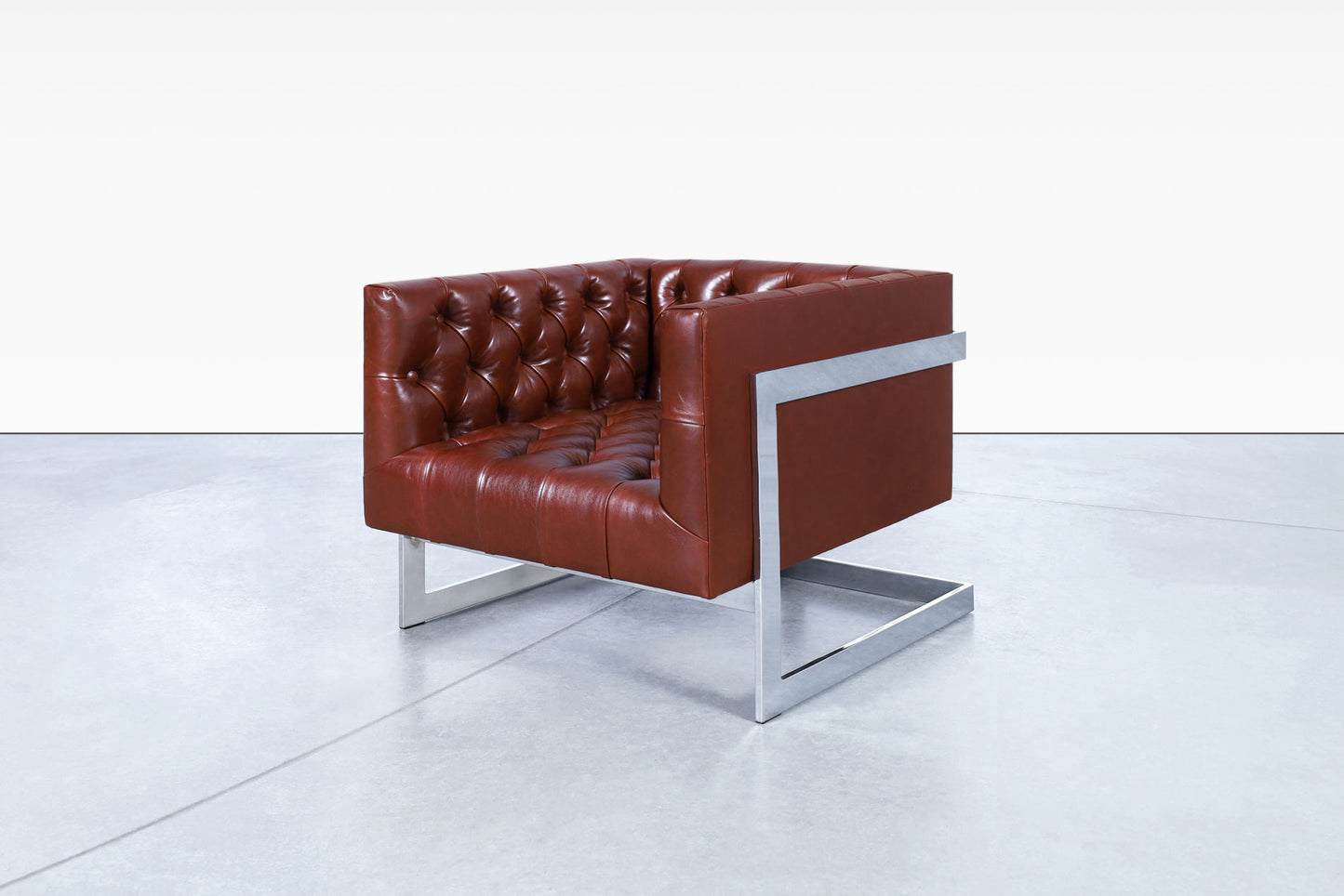 Vintage Leather Diamond Tufted Lounge Chairs by Milo Baughman