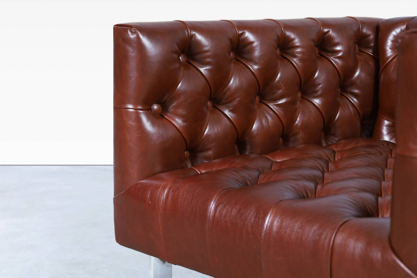 Vintage Leather Diamond Tufted Lounge Chairs by Milo Baughman