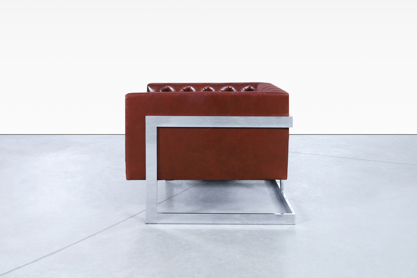 Vintage Leather Diamond Tufted Lounge Chairs by Milo Baughman