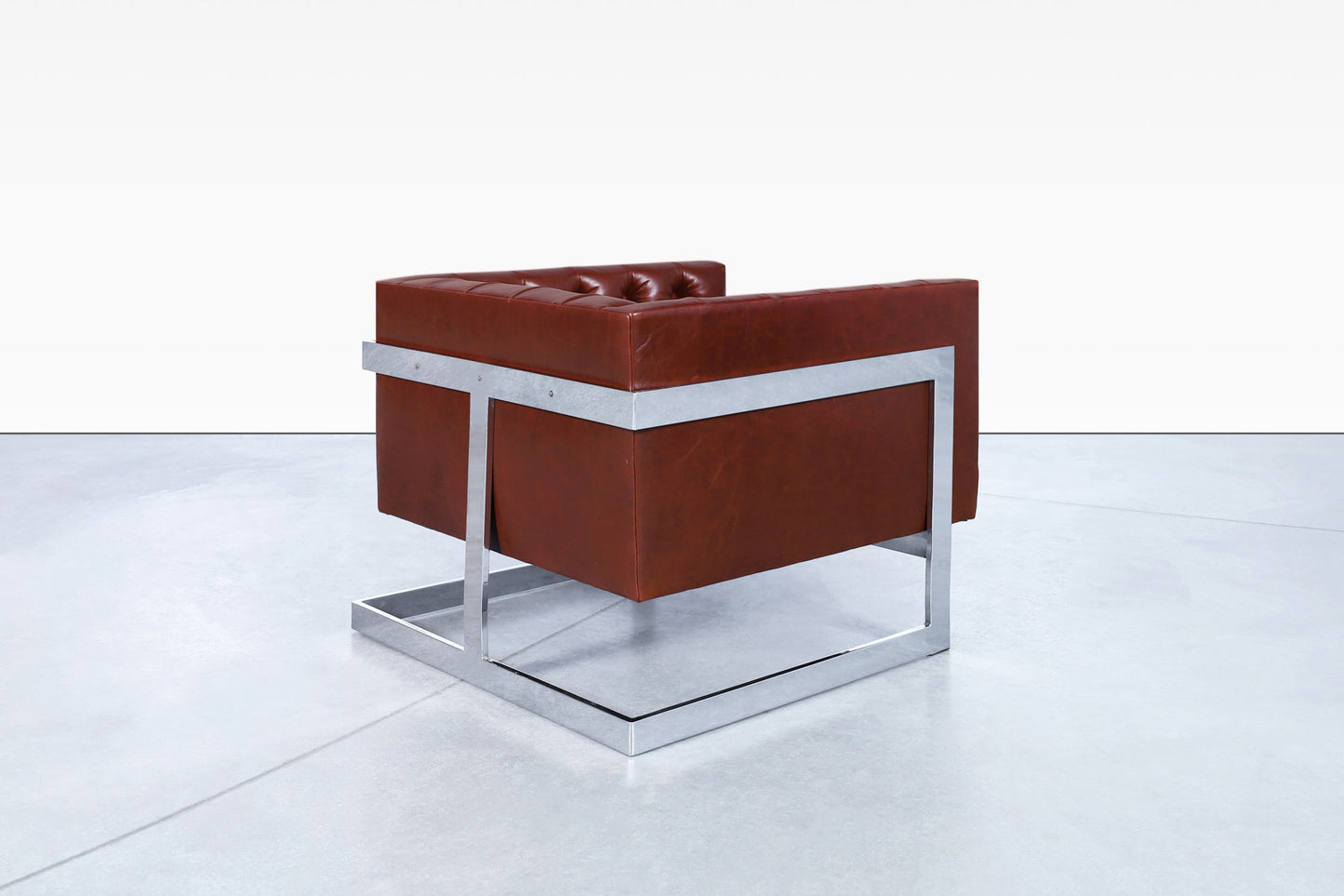 Vintage Leather Diamond Tufted Lounge Chairs by Milo Baughman