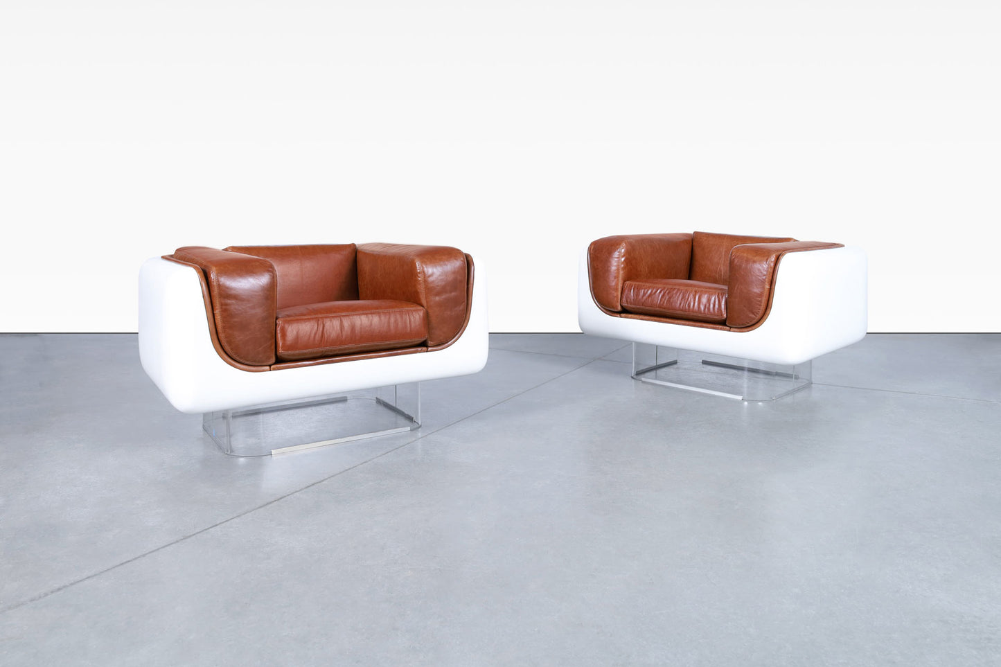 Vintage Leather and Lucite Lounge Chairs by William C. Andrus for Steelcase