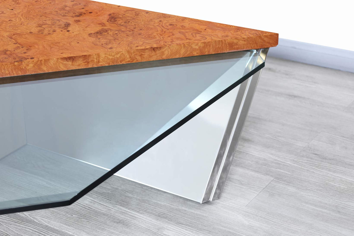 Vintage Stainless Steel Cantilevered Coffee Table Attributed to Brueton