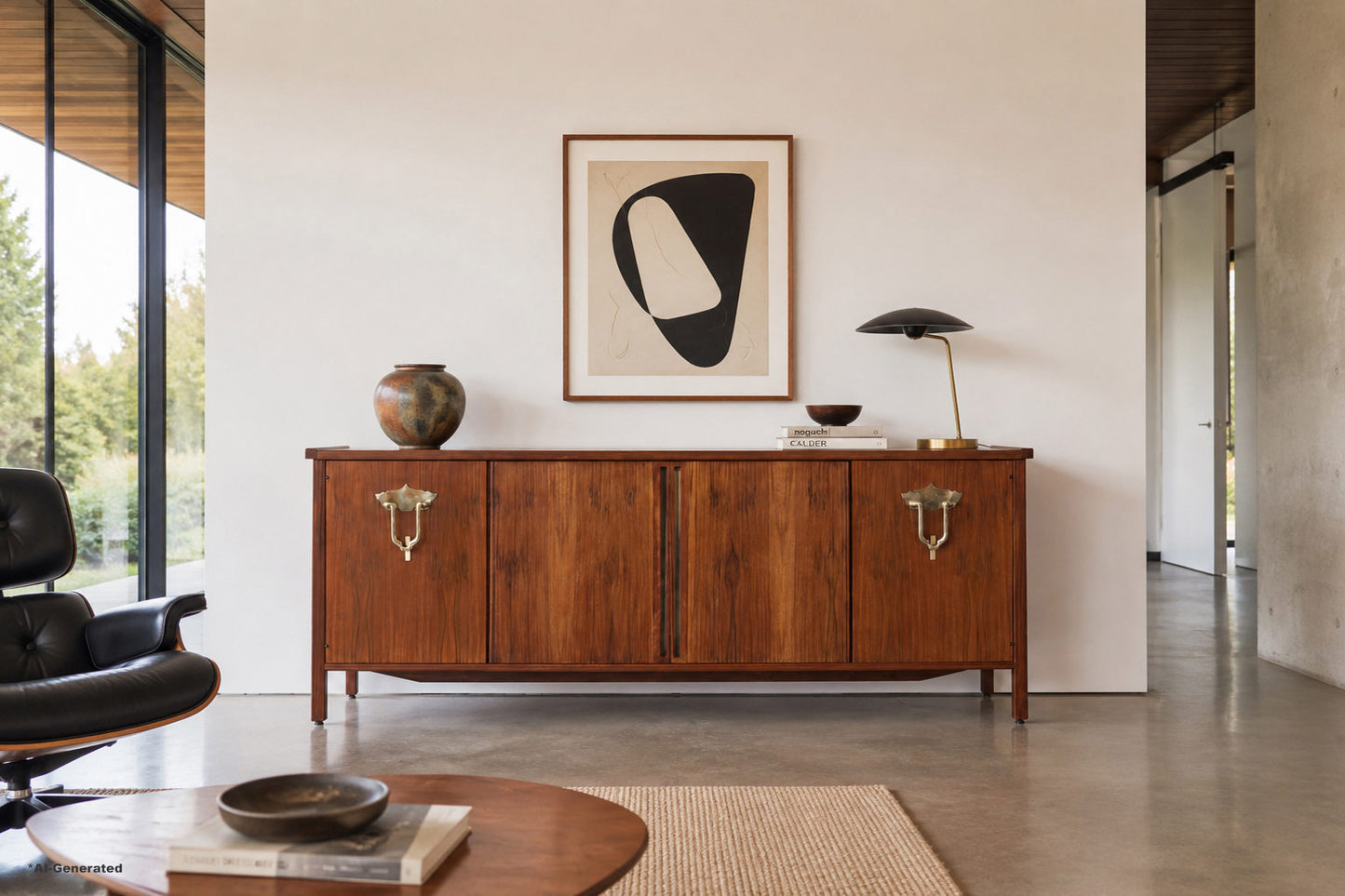 Vintage Walnut Tambour Door Credenza by Bert England for John Widdicomb