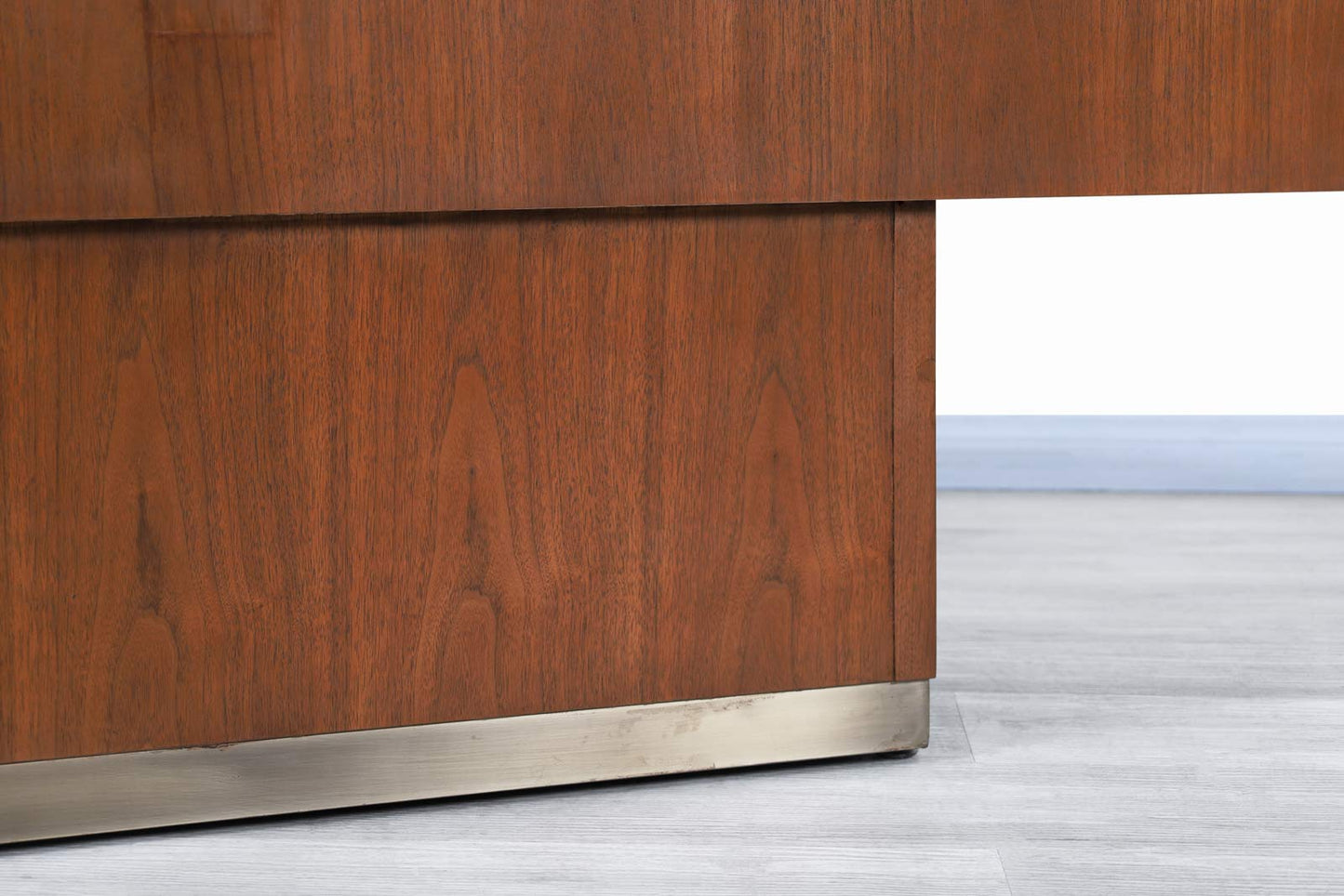 Vintage Walnut and Brass Cantilevered Credenza by Myrtle Desk Co.