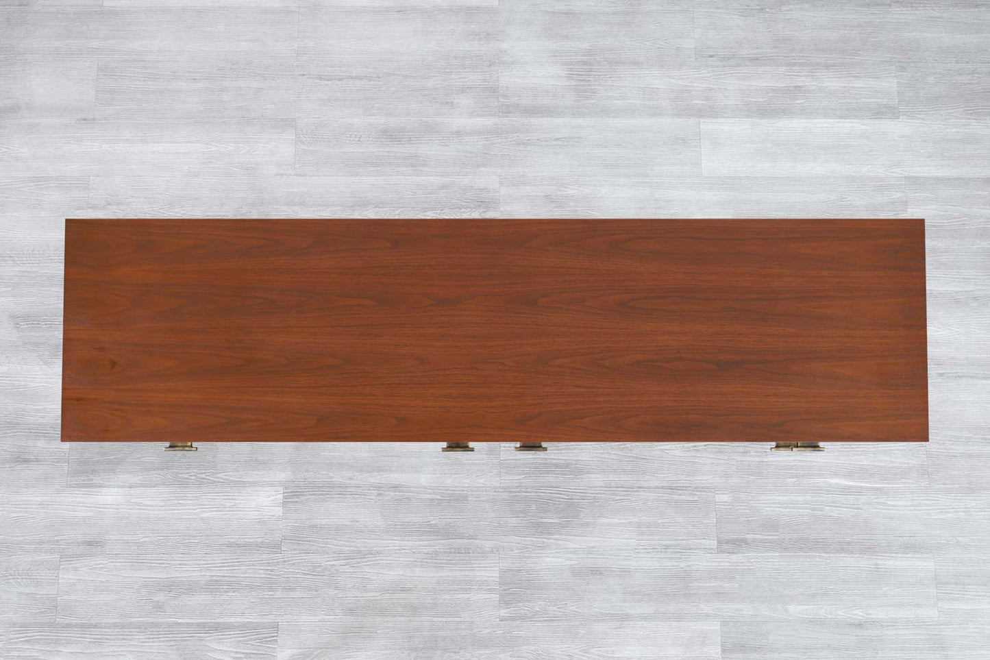 Vintage Walnut and Brass Cantilevered Credenza by Myrtle Desk Co.