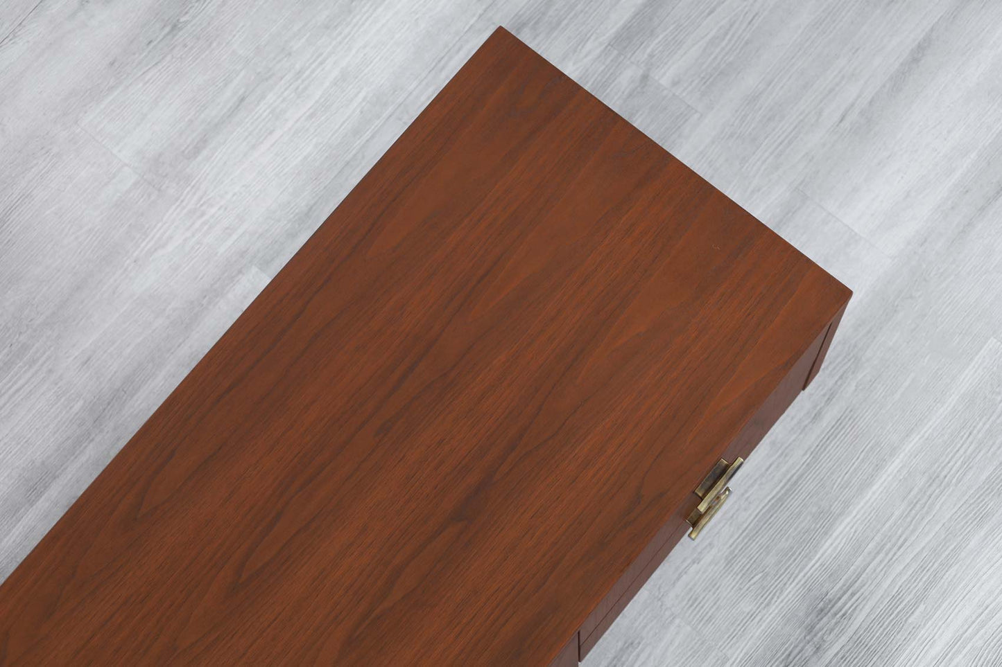 Vintage Walnut and Brass Cantilevered Credenza by Myrtle Desk Co.