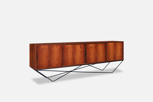 Danish Brazilian Rosewood Credenza on Architectural Base by Knud Nielsen