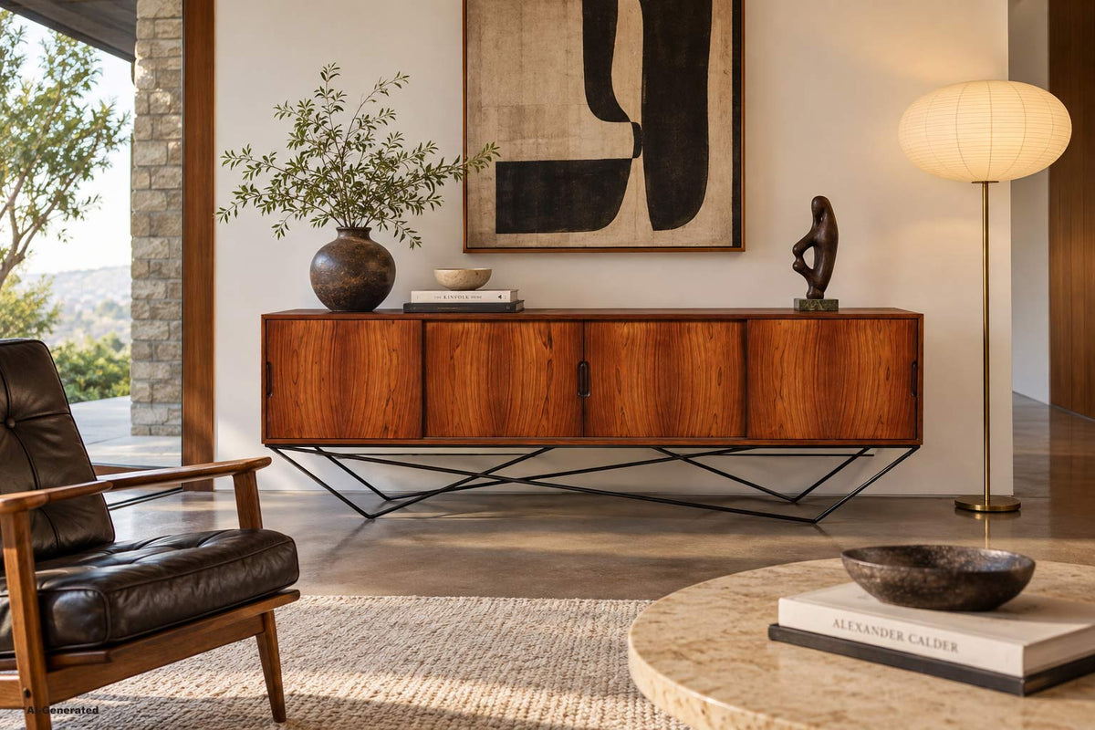 Danish Brazilian Rosewood Credenza on Architectural Base by Knud Nielsen