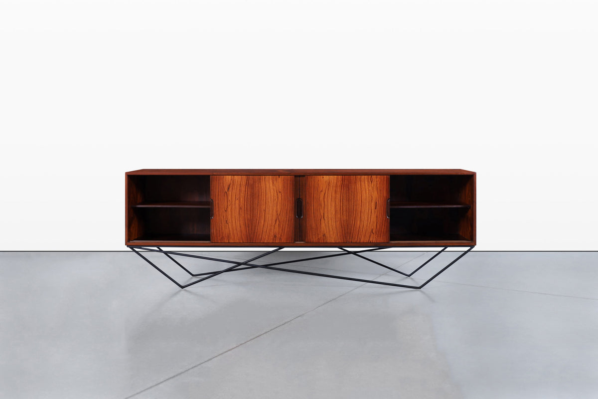Danish Brazilian Rosewood Credenza on Architectural Base by Knud Nielsen