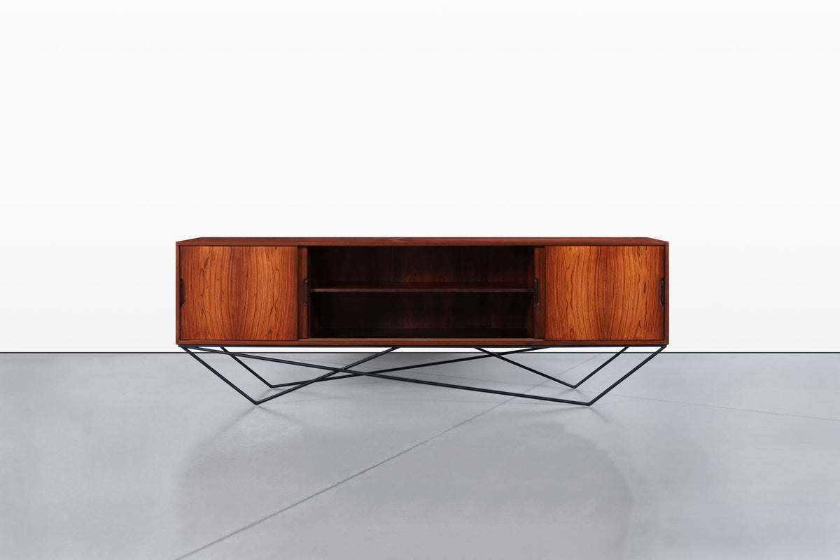 Danish Brazilian Rosewood Credenza on Architectural Base by Knud Nielsen