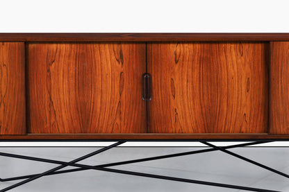 Danish Brazilian Rosewood Credenza on Architectural Base by Knud Nielsen