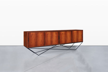 Danish Brazilian Rosewood Credenza on Architectural Base by Knud Nielsen