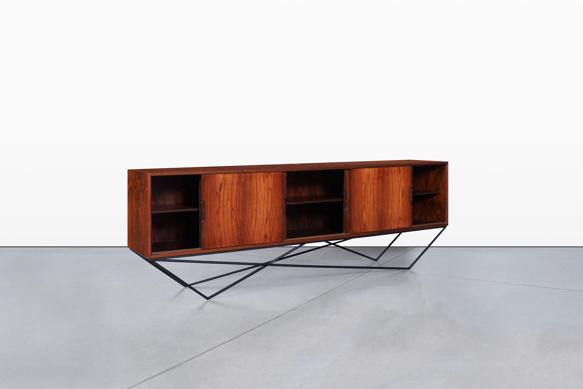 Danish Brazilian Rosewood Credenza on Architectural Base by Knud Nielsen