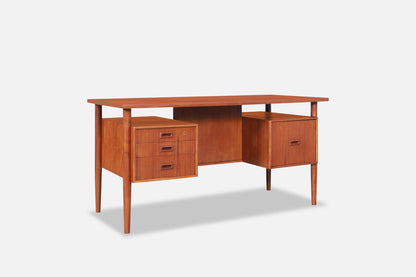 Danish Modern Executive Floating Top Teak Desk by Johannes Sorth