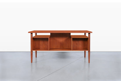 Danish Modern Executive Floating Top Teak Desk by Johannes Sorth