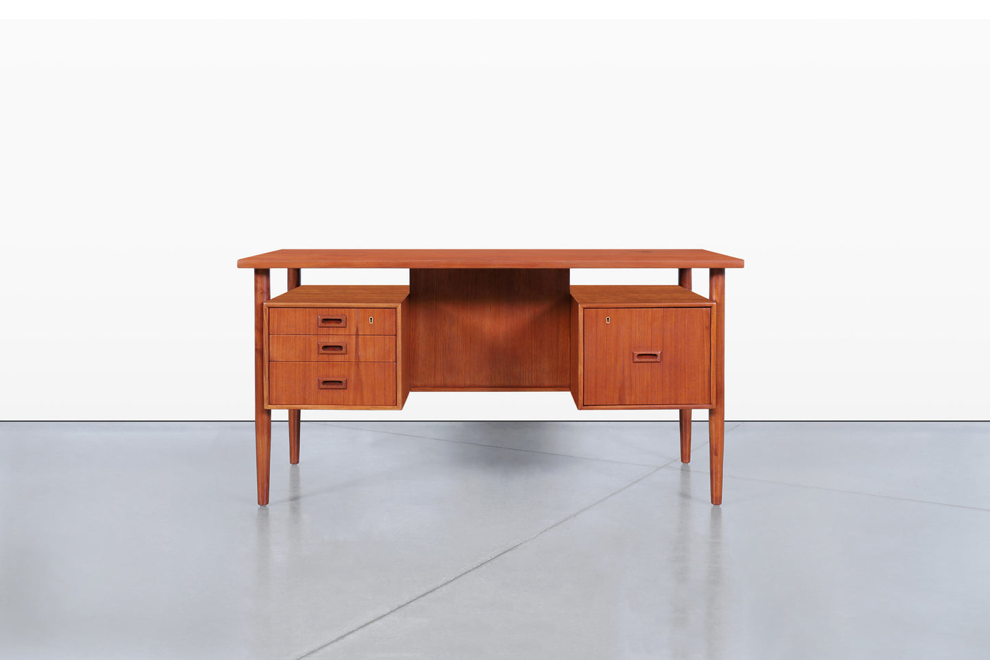 Danish Modern Executive Floating Top Teak Desk by Johannes Sorth