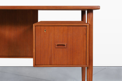 Danish Modern Executive Floating Top Teak Desk by Johannes Sorth