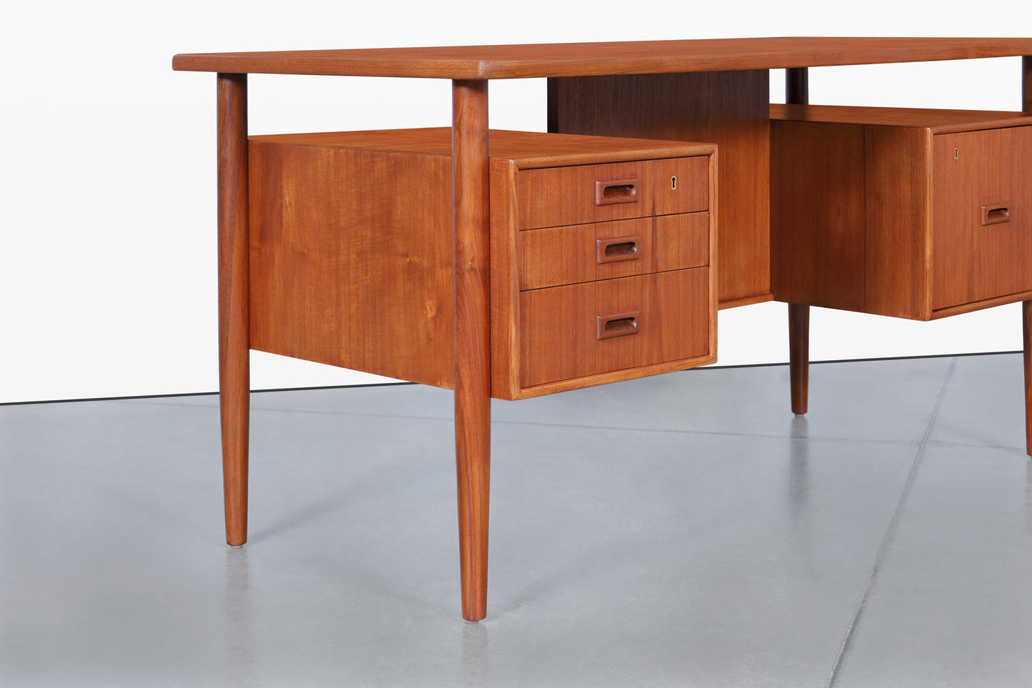 Danish Modern Executive Floating Top Teak Desk by Johannes Sorth