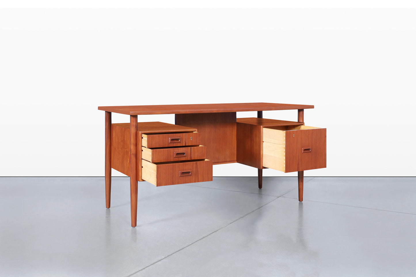 Danish Modern Executive Floating Top Teak Desk by Johannes Sorth