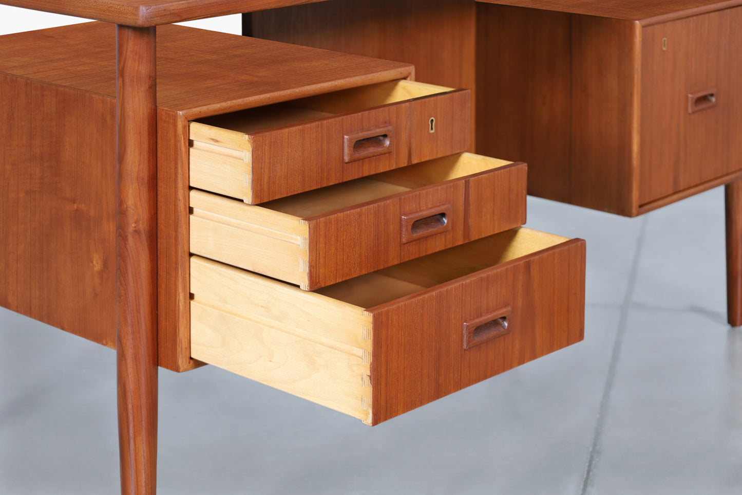 Danish Modern Executive Floating Top Teak Desk by Johannes Sorth