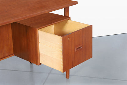 Danish Modern Executive Floating Top Teak Desk by Johannes Sorth