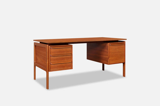 Danish Modern Floating Top Teak Executive Desk by G.V. Mobler