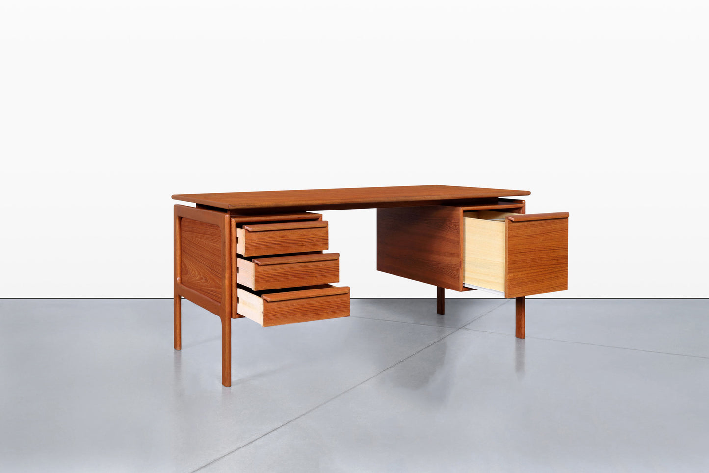 Danish Modern Floating Top Teak Executive Desk by G.V. Mobler