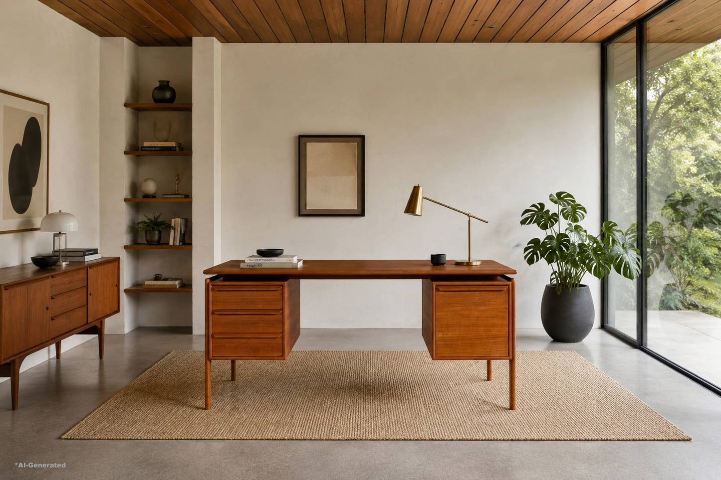 Danish Modern Floating Top Teak Executive Desk by G.V. Mobler