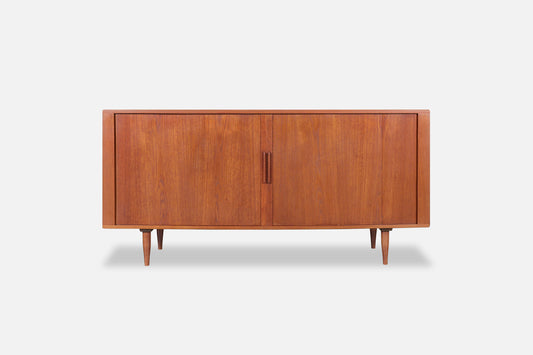 Danish Modern Teak Tambour Door Credenza by H.P. Hansen