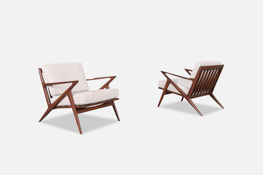 Danish Modern Walnut "Z" Lounge Chairs by Poul Jensen for Selig