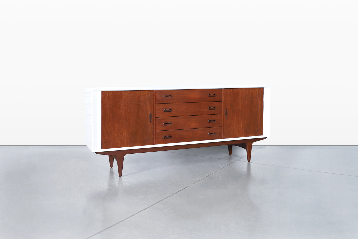 Danish Teak and Lacquered Tambour Door Credenza by Bernhard Pedersen
