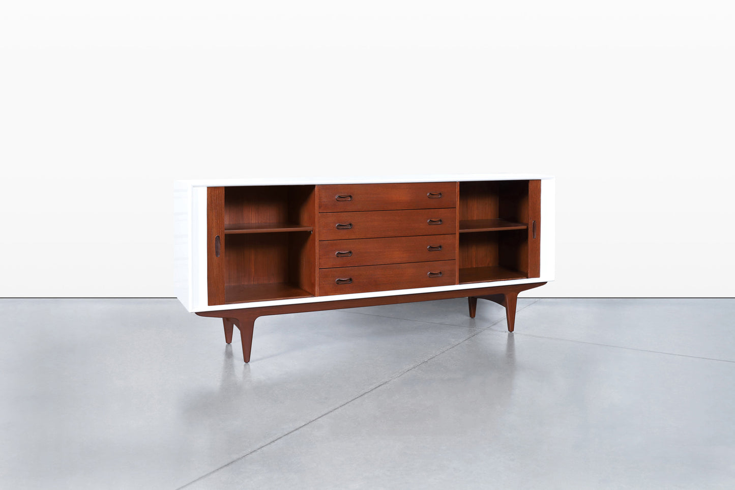 Danish Teak and Lacquered Tambour Door Credenza by Bernhard Pedersen