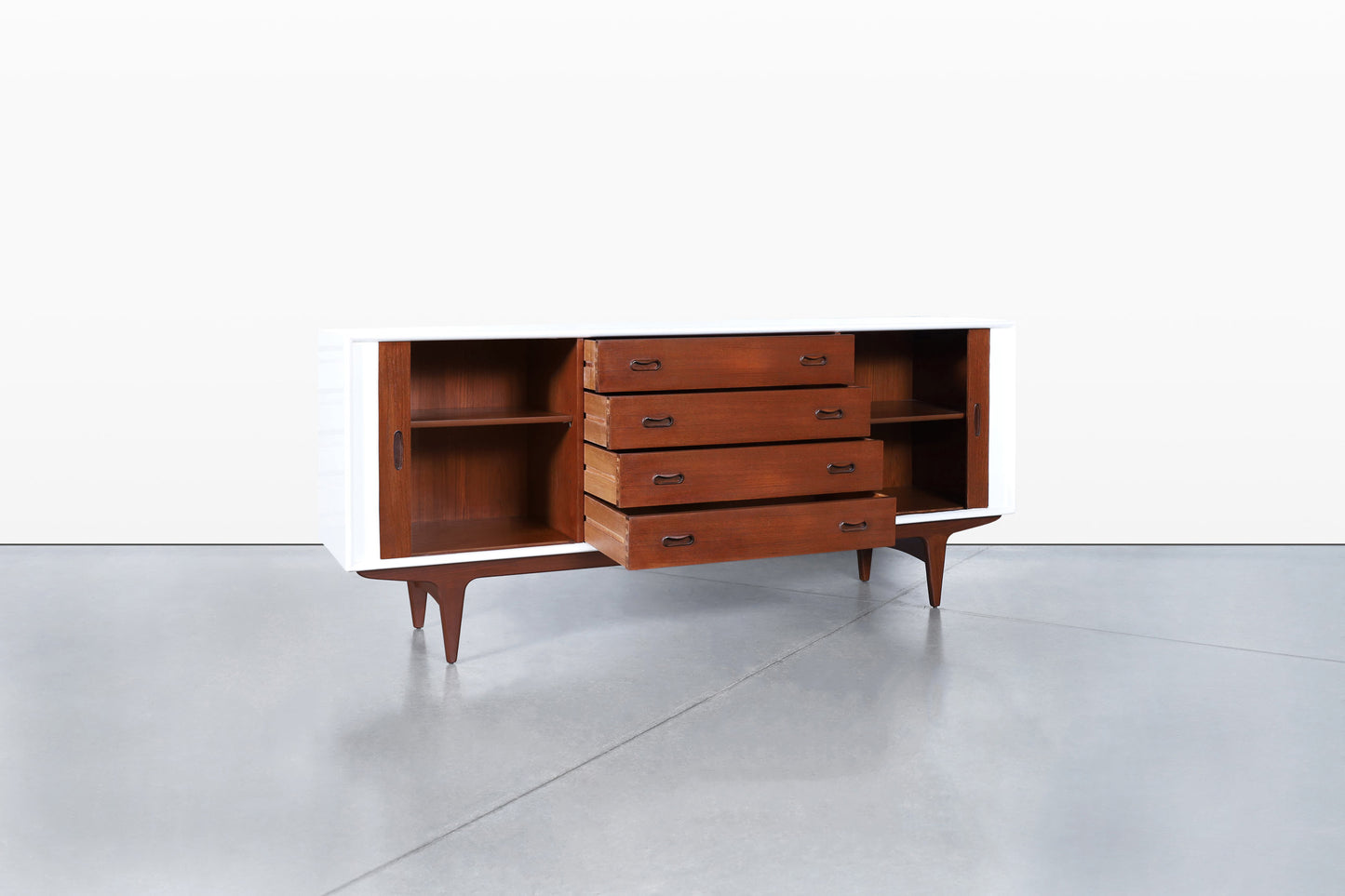 Danish Teak and Lacquered Tambour Door Credenza by Bernhard Pedersen