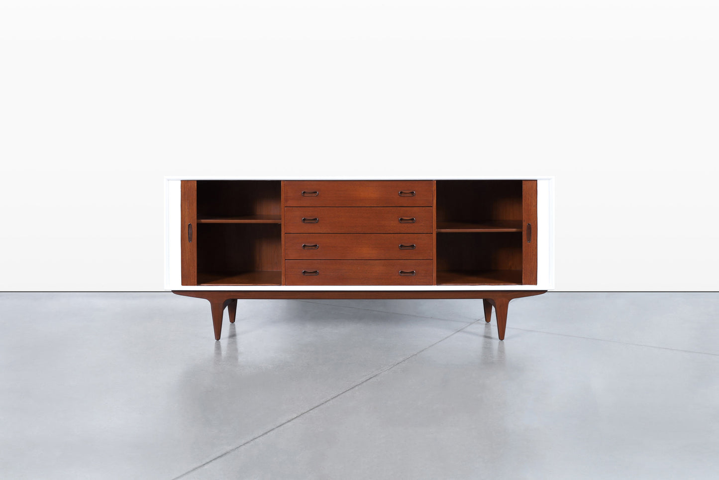 Danish Teak and Lacquered Tambour Door Credenza by Bernhard Pedersen