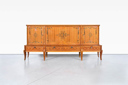 Romanian Art Deco Sideboard with Exotic Wood Inlay
