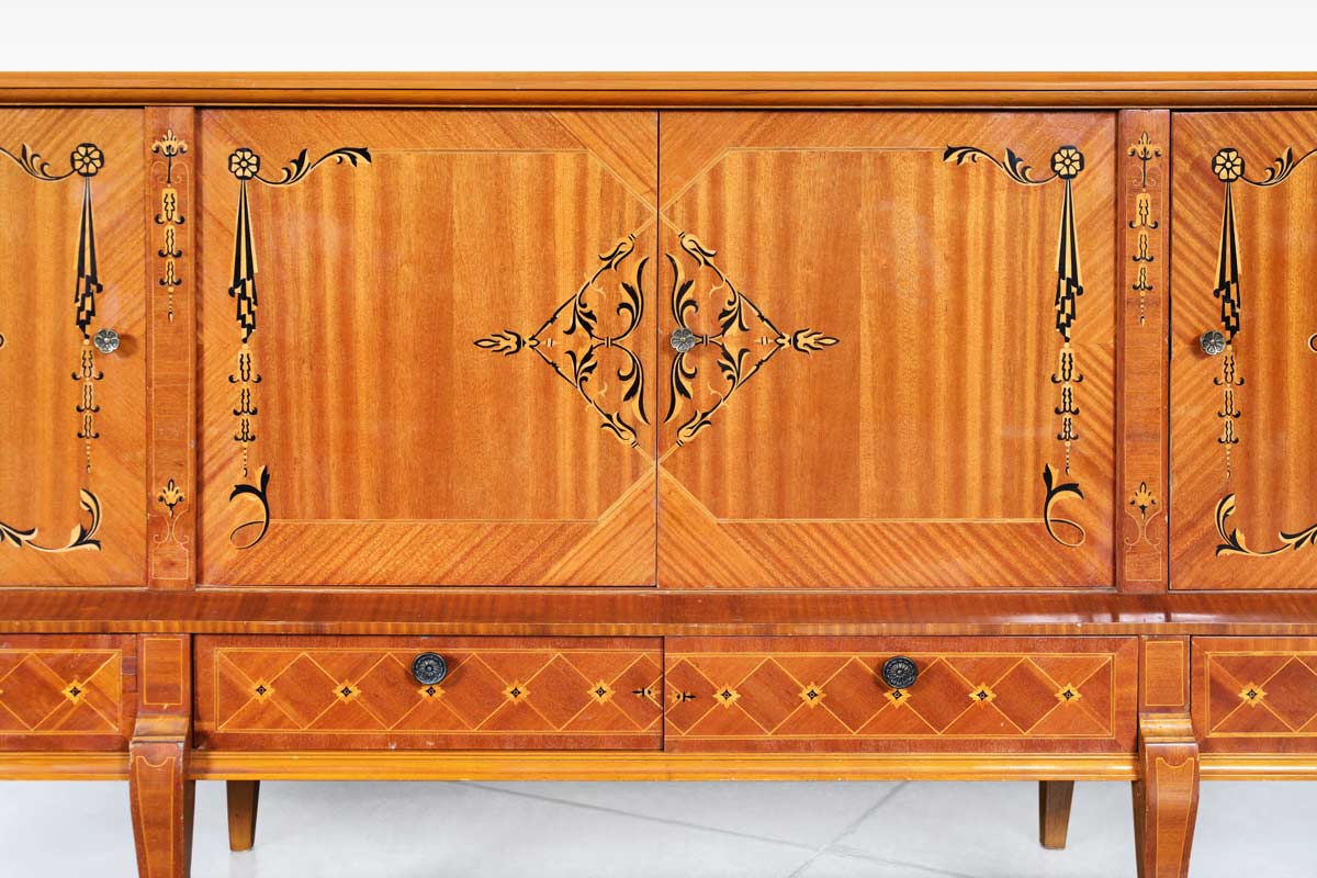 Romanian Art Deco Sideboard with Exotic Wood Inlay
