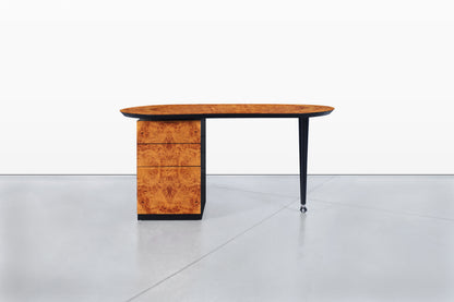 Italian Burl Wood and Black Lacquer Desk by Oscar Dell'Arredamento