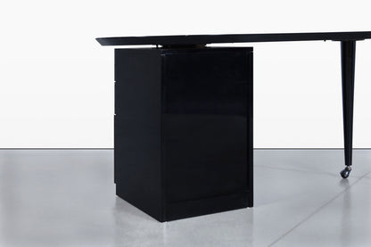 Italian Burl Wood and Black Lacquer Desk by Oscar Dell'Arredamento