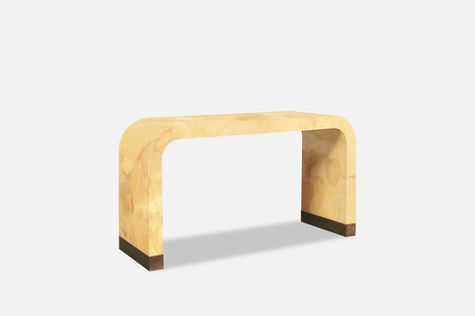 Italian Goatskin Parchment “Waterfall” Console Table Attributed to Aldo Tura
