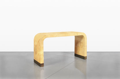 Italian Goatskin Parchment “Waterfall” Console Table Attributed to Aldo Tura